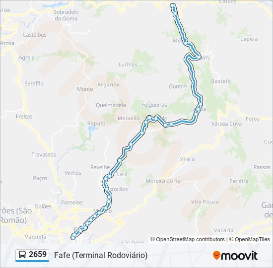 Mapa da linha do autocarro 2659.