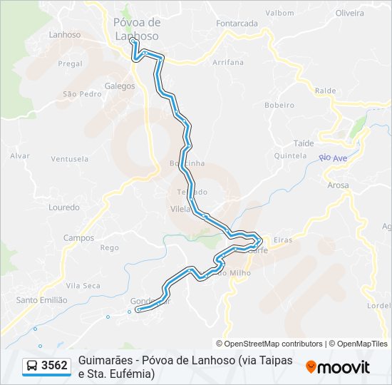 Mapa da linha do autocarro 3562.