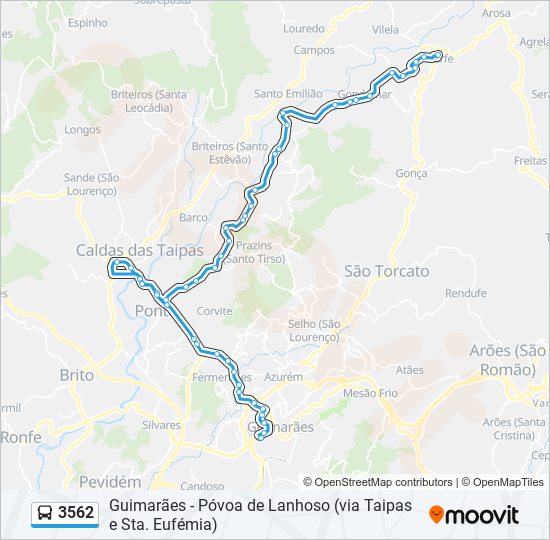 Mapa da linha do autocarro 3562.