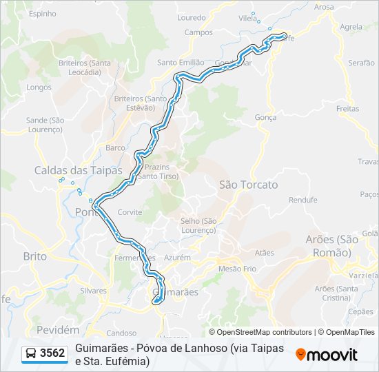 Mapa da linha do autocarro 3562.