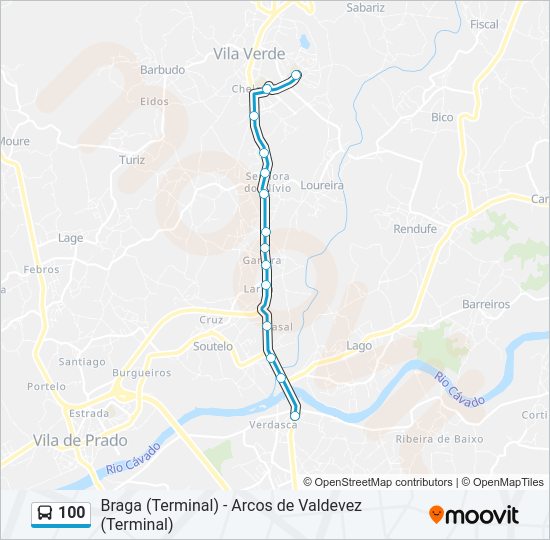 Mapa da linha do autocarro 100.