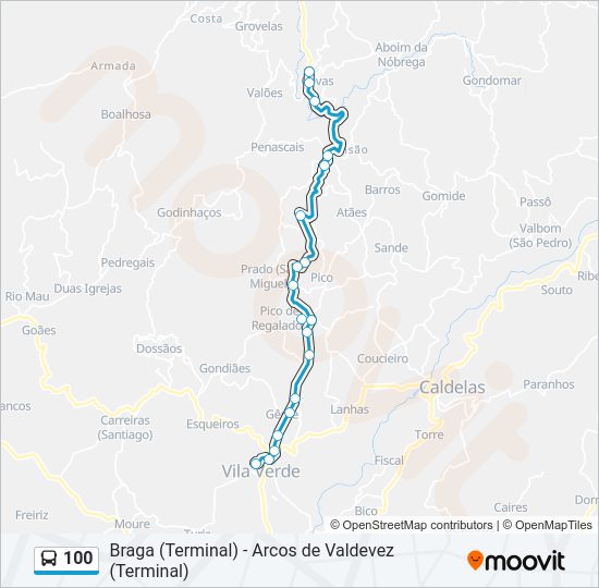 Mapa da linha do autocarro 100.