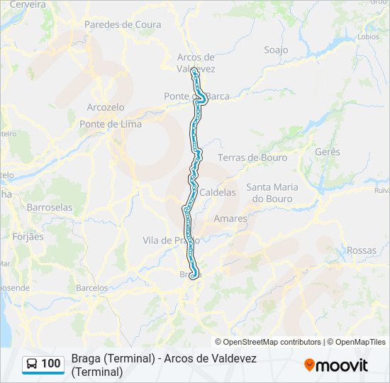 Mapa da linha do autocarro 100.