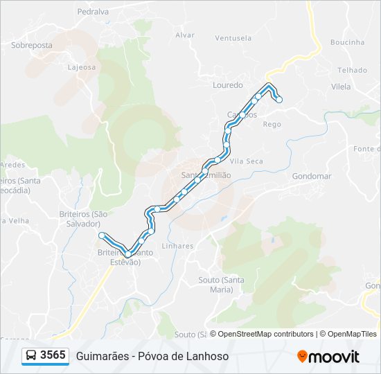 Mapa da linha do autocarro 3565.