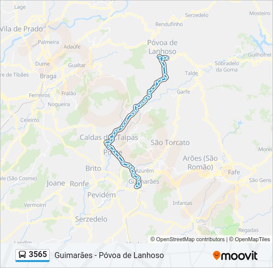 Mapa da linha do autocarro 3565.