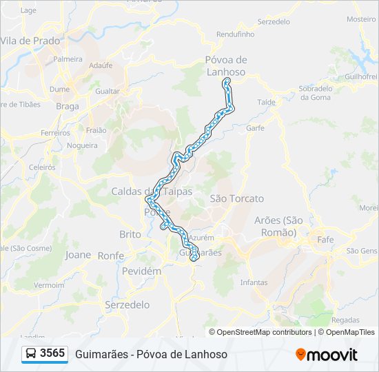 Mapa da linha do autocarro 3565.