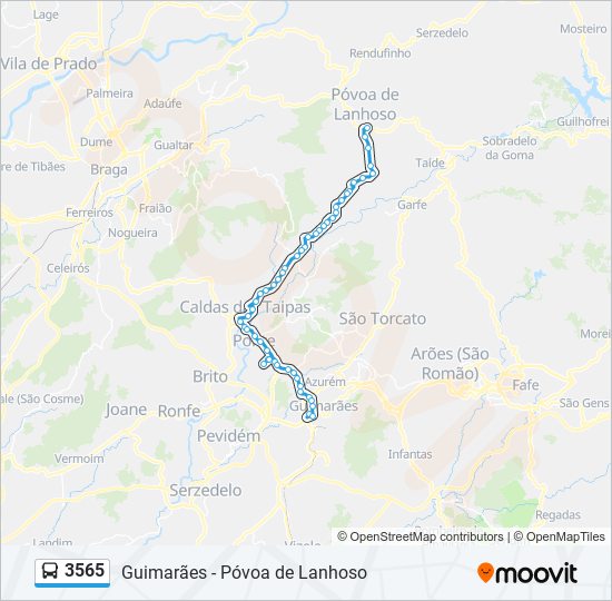 Mapa da linha do autocarro 3565.