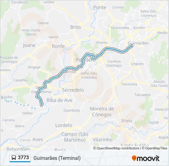 Mapa da linha do autocarro 3773.