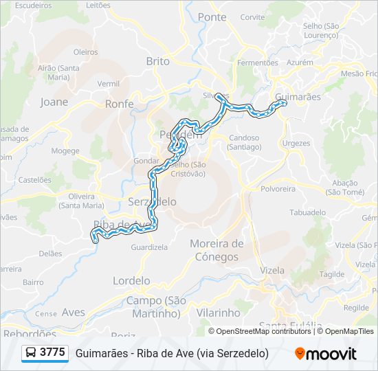 Mapa da linha do autocarro 3775.