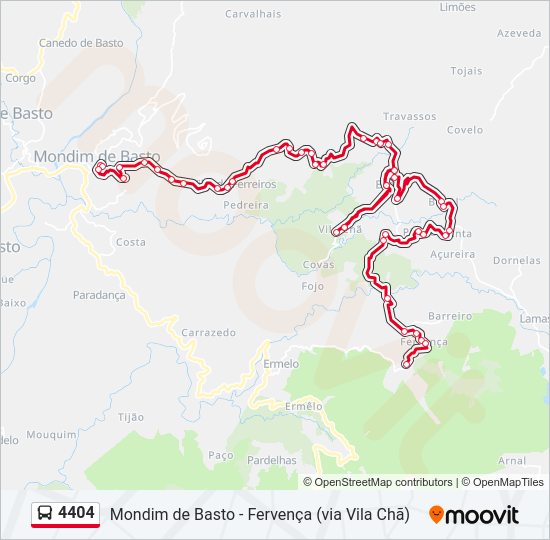 Mapa da linha do autocarro 4404.