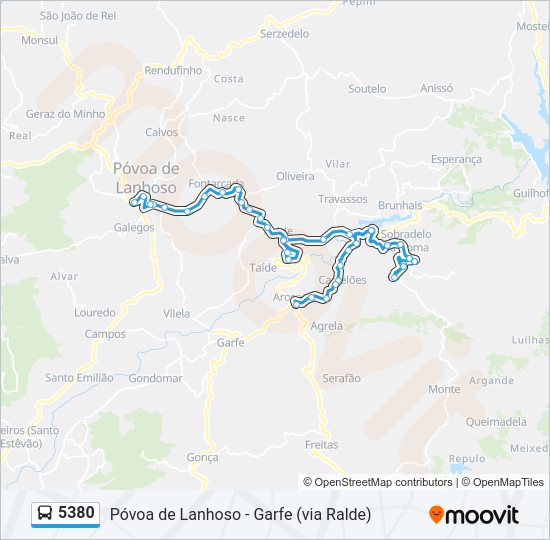 Mapa da linha do autocarro 5380.
