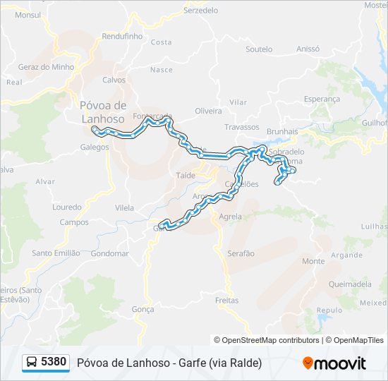 Mapa da linha do autocarro 5380.