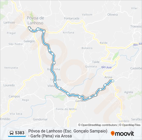 Mapa da linha do autocarro 5383.