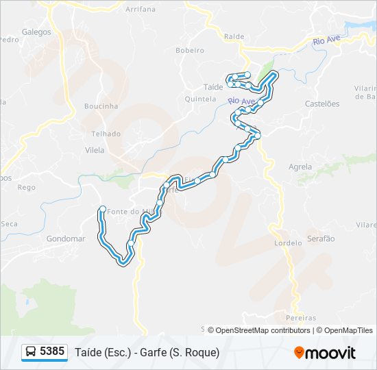 Mapa da linha do autocarro 5385.