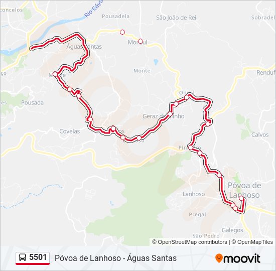 Mapa da linha do autocarro 5501.