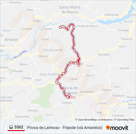 Mapa da linha do autocarro 5502.