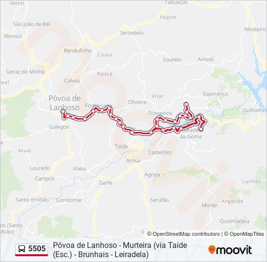 Mapa da linha do autocarro 5505.