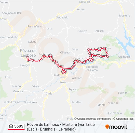 Mapa da linha do autocarro 5505.