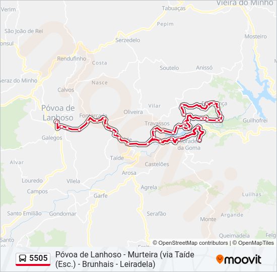 Mapa da linha do autocarro 5505.