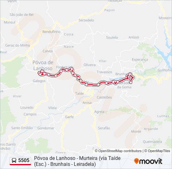 Mapa da linha do autocarro 5505.