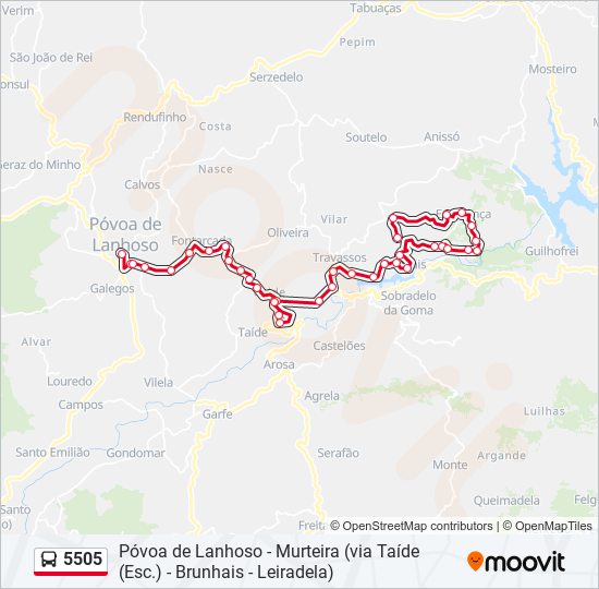 Mapa da linha do autocarro 5505.