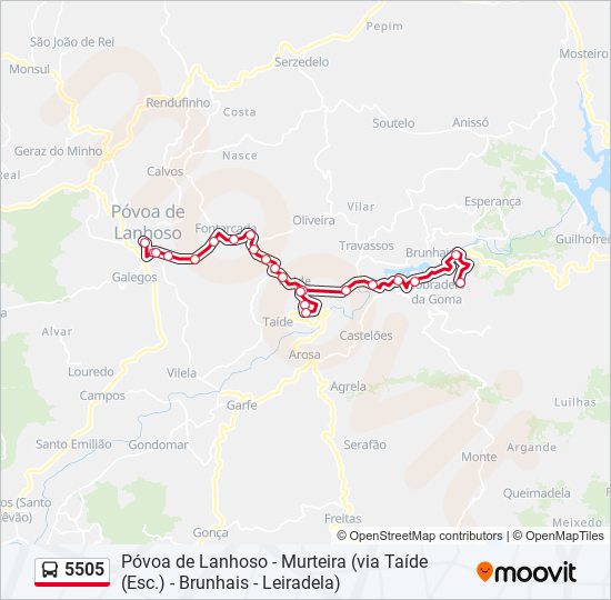 Mapa da linha do autocarro 5505.