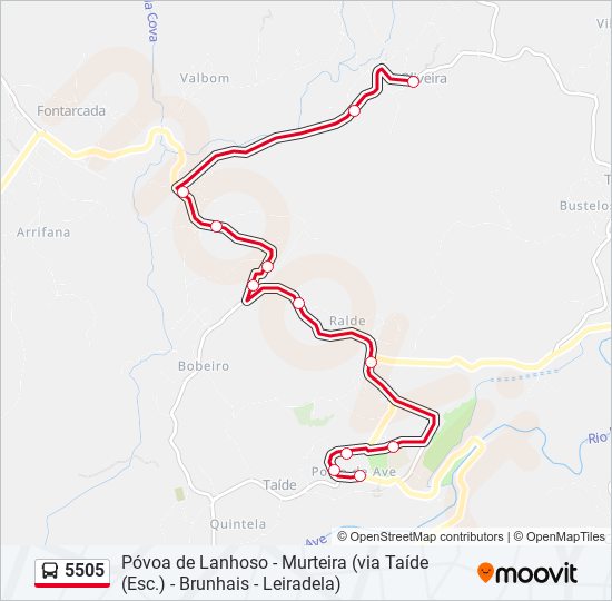 Mapa da linha do autocarro 5505.