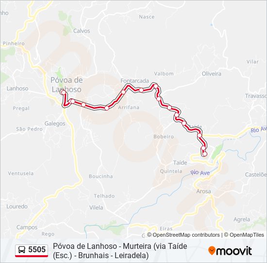 Mapa da linha do autocarro 5505.