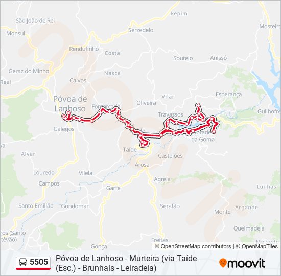 Mapa da linha do autocarro 5505.