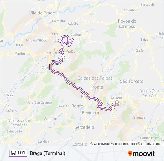 Mapa da linha do autocarro 101.