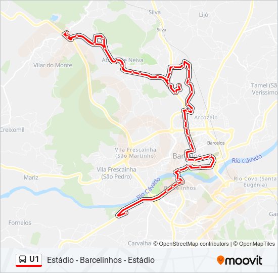 Mapa da linha do autocarro U1.