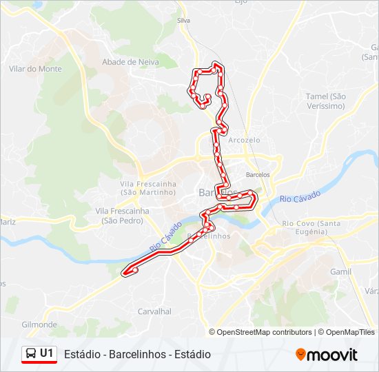 Mapa da linha do autocarro U1.