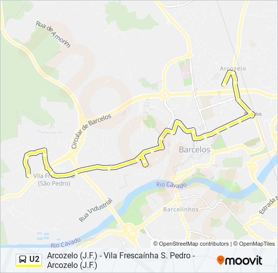 Mapa da linha do autocarro U2.