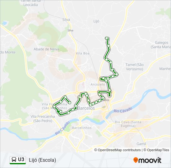 Mapa da linha do autocarro U3.