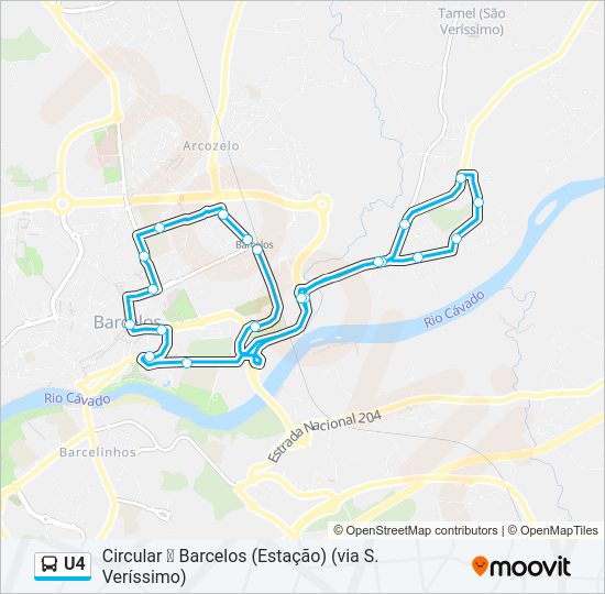 Mapa da linha do autocarro U4.