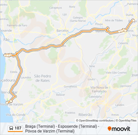 Mapa da linha do autocarro 107.