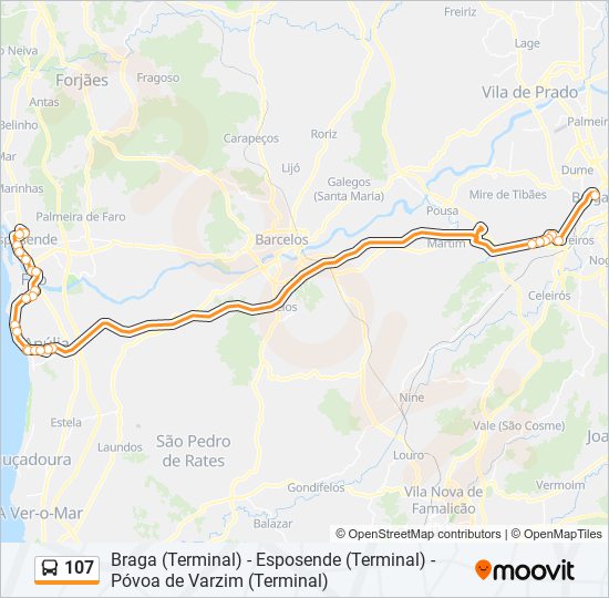 Mapa da linha do autocarro 107.