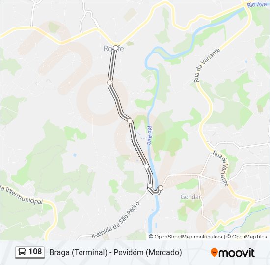 Mapa da linha do autocarro 108.