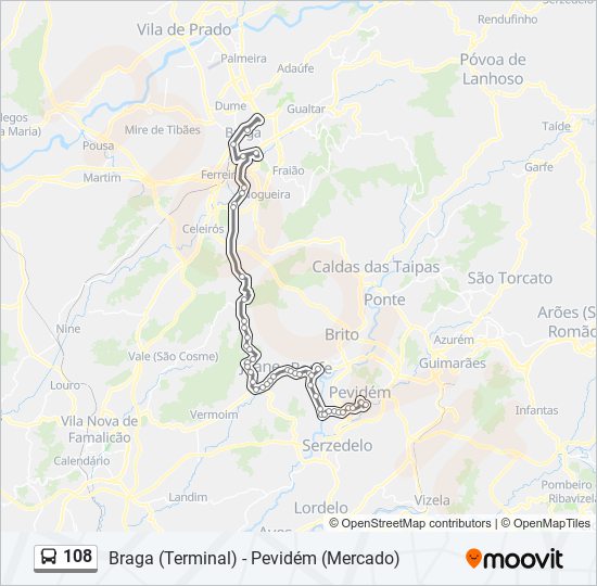 Mapa da linha do autocarro 108.