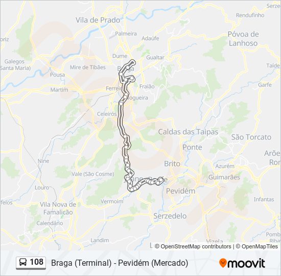 Mapa da linha do autocarro 108.