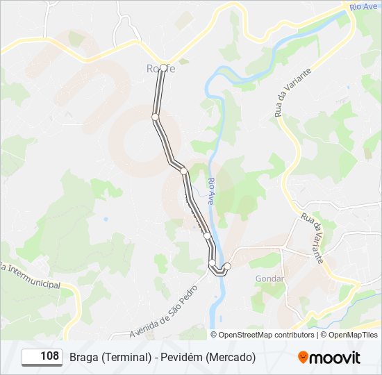 Mapa da linha do autocarro 108.