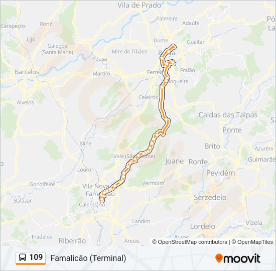 Mapa da linha do autocarro 109.