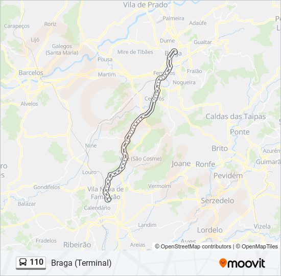 Mapa da linha do autocarro 110.