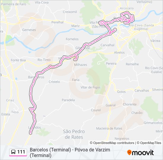 Mapa da linha do autocarro 111.
