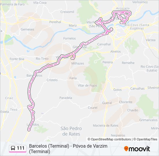 Mapa da linha do autocarro 111.