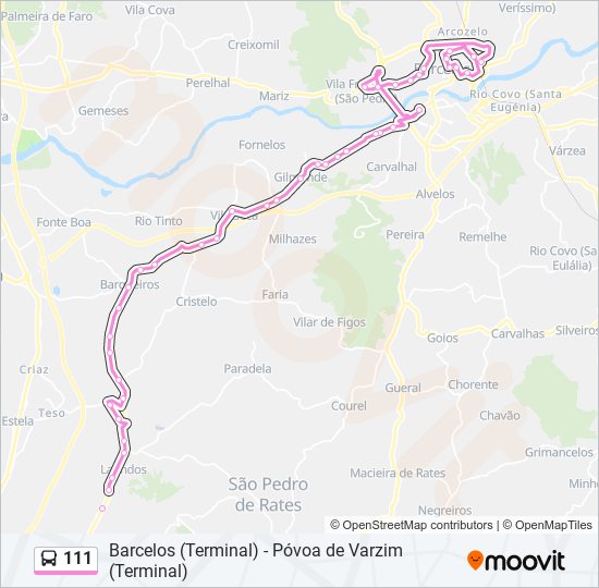 Mapa da linha do autocarro 111.