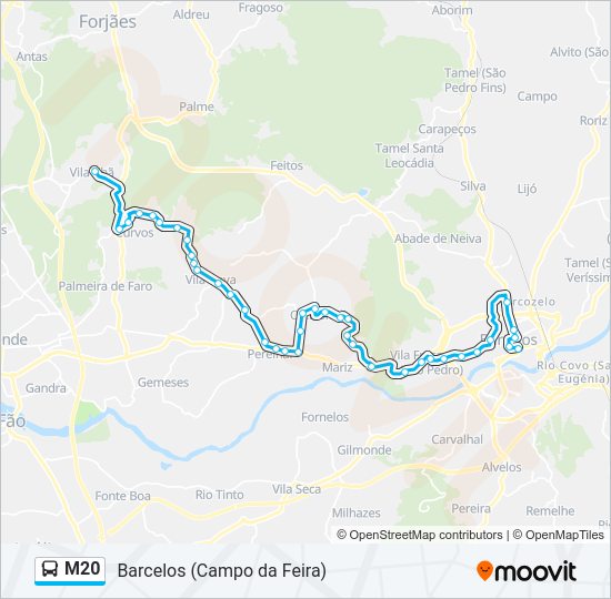 Mapa da linha do autocarro M20.