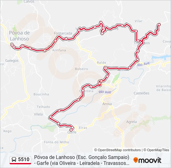 Mapa da linha do autocarro 5510.