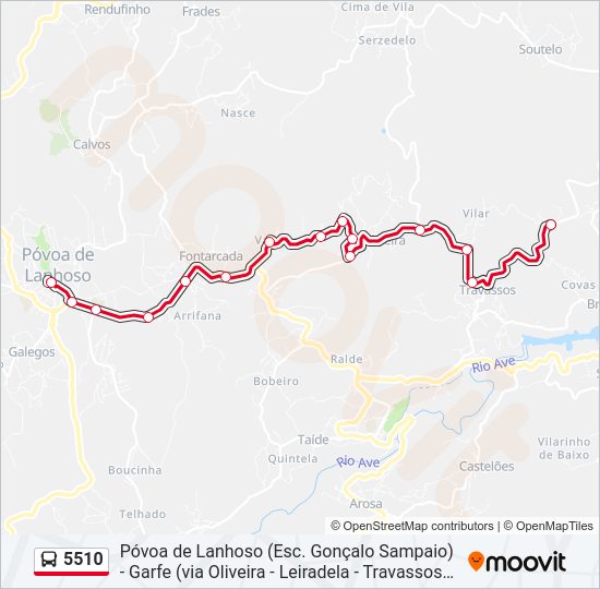 Mapa da linha do autocarro 5510.