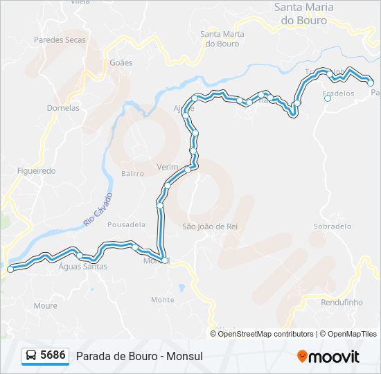 Mapa da linha do autocarro 5686.